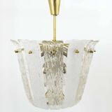 J.T. Kalmar Mid-Century Brass and Textured Glass Suspension Basket, Austria, 1950s