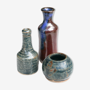 Lot de 3 petits vases en grès années 70