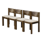 Set of 4 Brutalist Dark Oak Dining Chairs | French Country | Rustic Mo