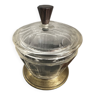 Art Deco Sugar Bowl - Glass - Wood and Metal