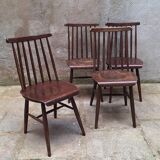 Set of 4 wooden slatted chairs in Scandinavian style