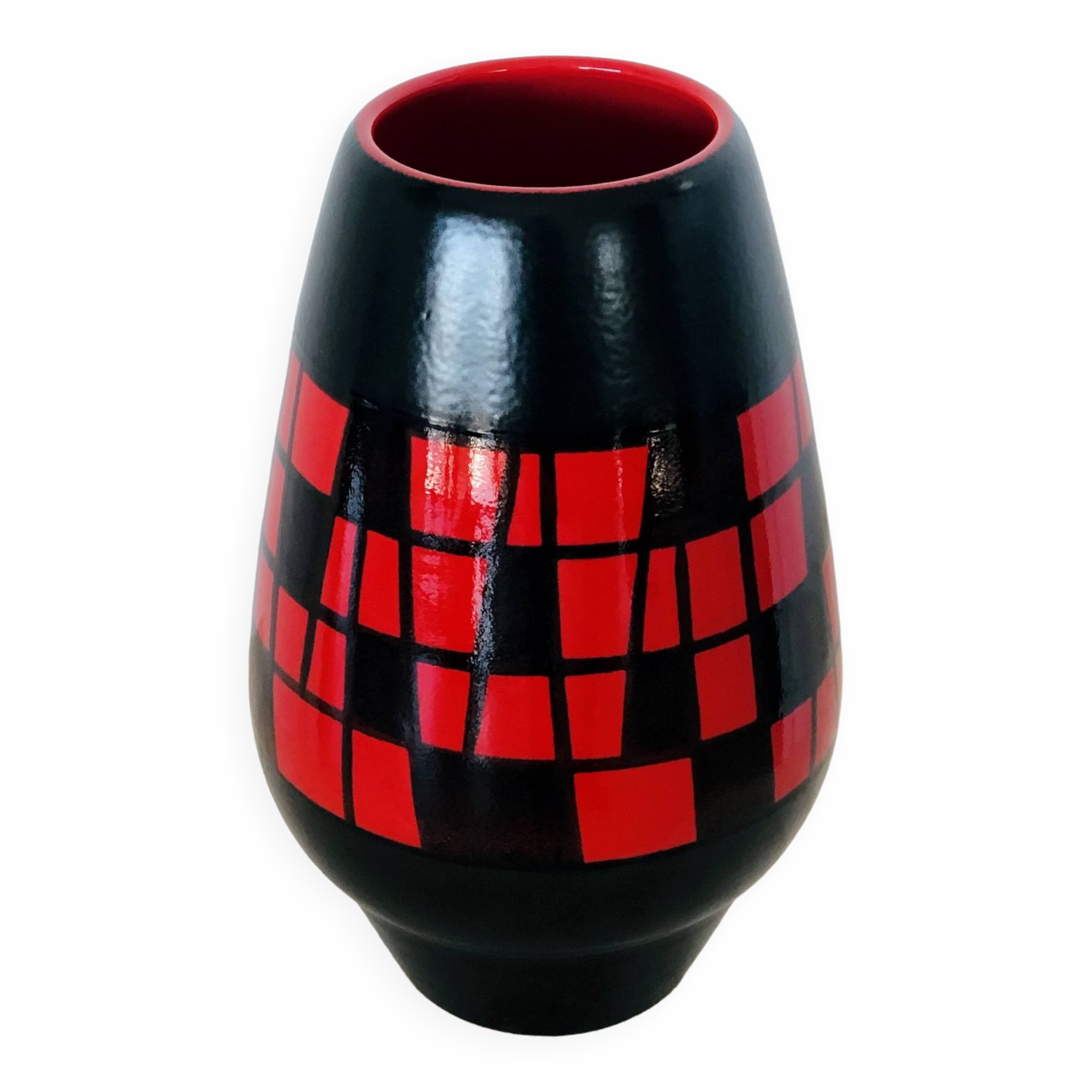 Piriform vase in red and black ceramic by Elchinger, France 1960s