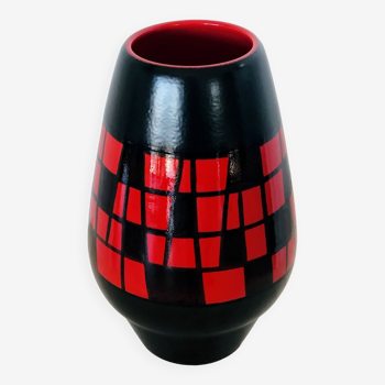 Piriform vase in red and black ceramic by Elchinger, France 1960s