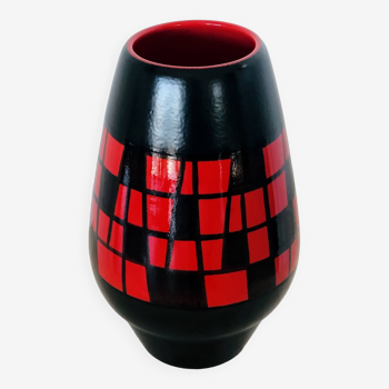 Vase piriforme en céramique rouge et noire par Elchinger, France années 60