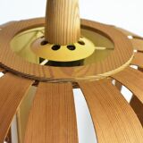 Scandinavian-style wooden pendant light.