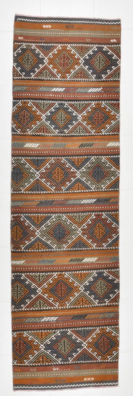 Tapis Kilim vintage en laine fait main, couleur neutre, 81 x 279 cm