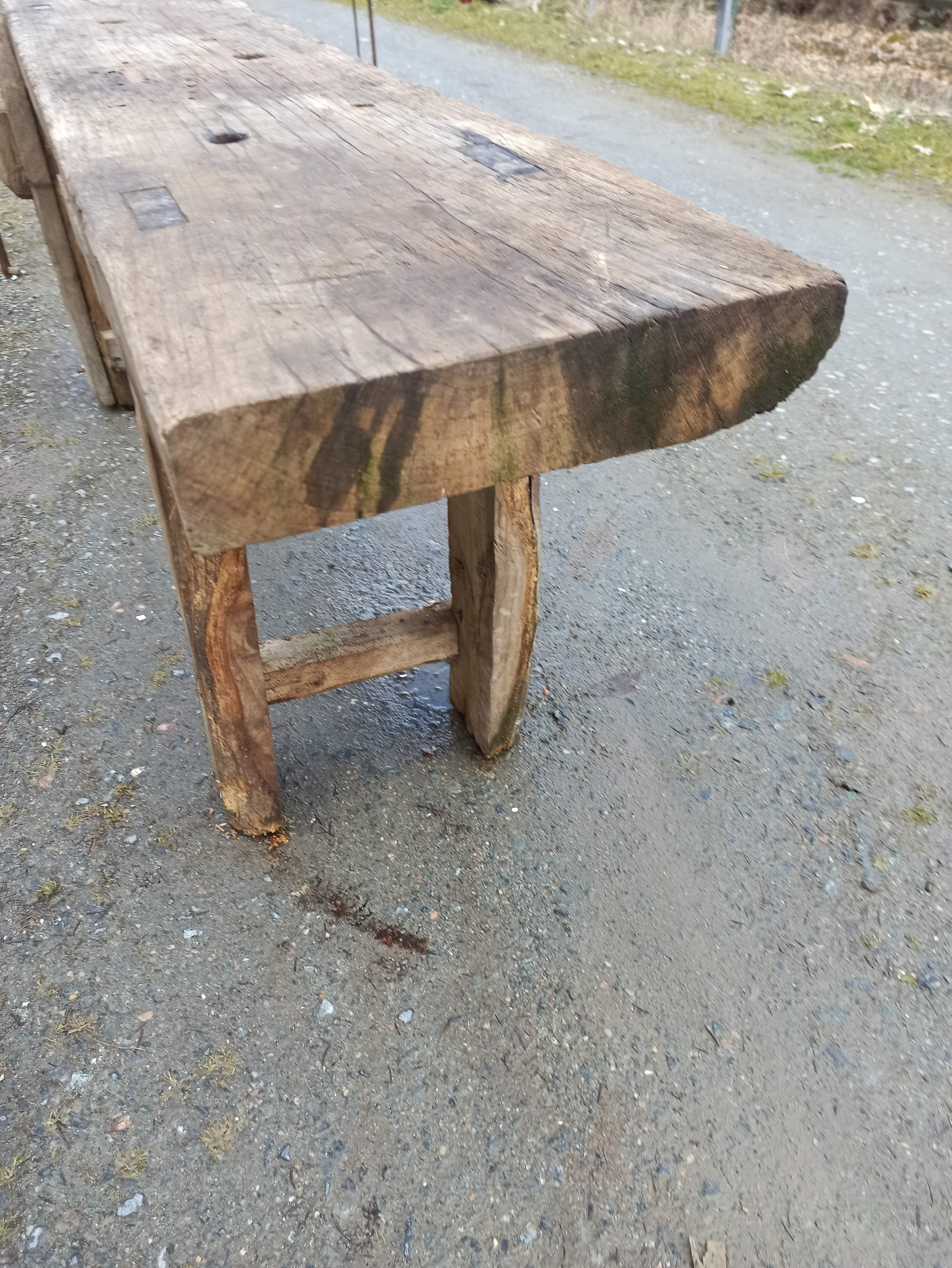 Old wooden workbench furniture by trade with vice