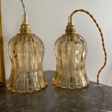 Pair of portable lamps with vintage amber glass globes