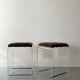 2 bar stools in plexiglass, chrome and leopard velvet, 1970s design