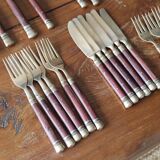 Antique wood and brass cutlery set – 41 pieces