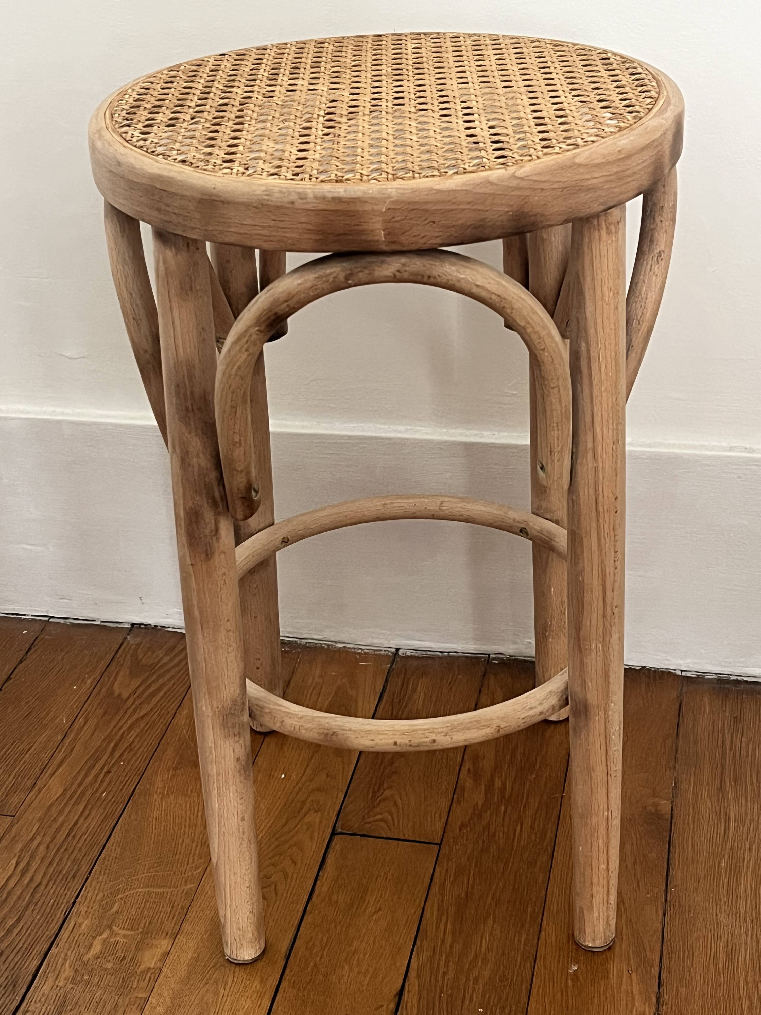 High stool, curved wood and caning