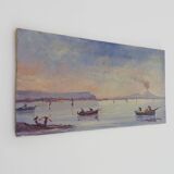 Huile sur bois de Riccardo Capone pêcheurs Italie Années 50 60