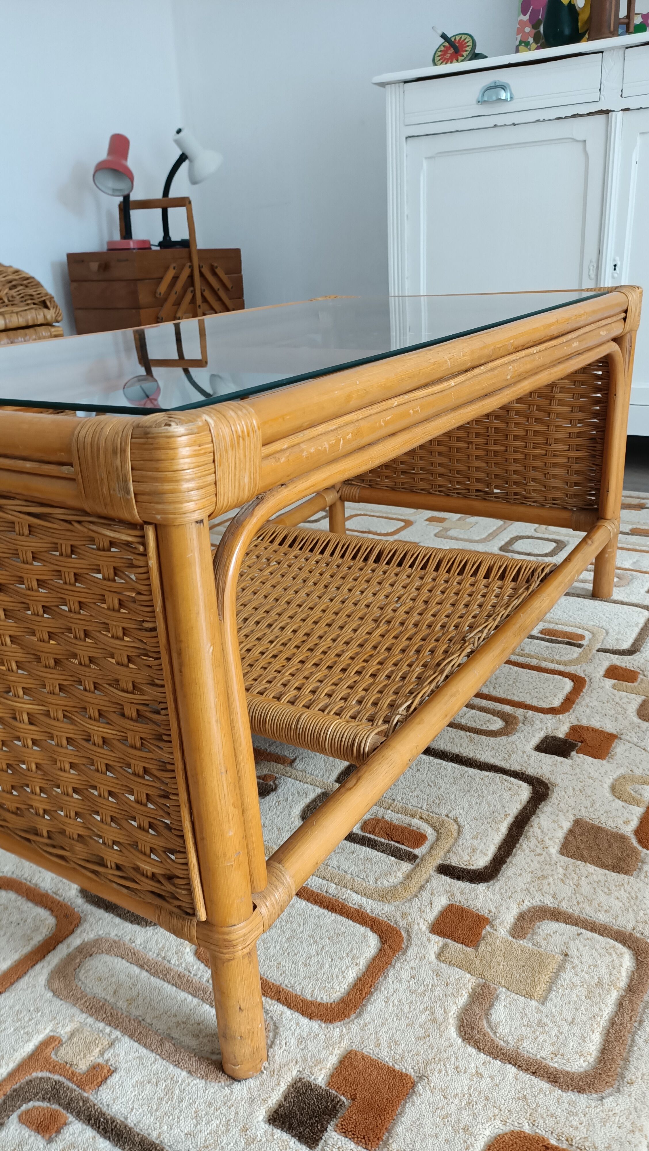 Braided rattan coffee table