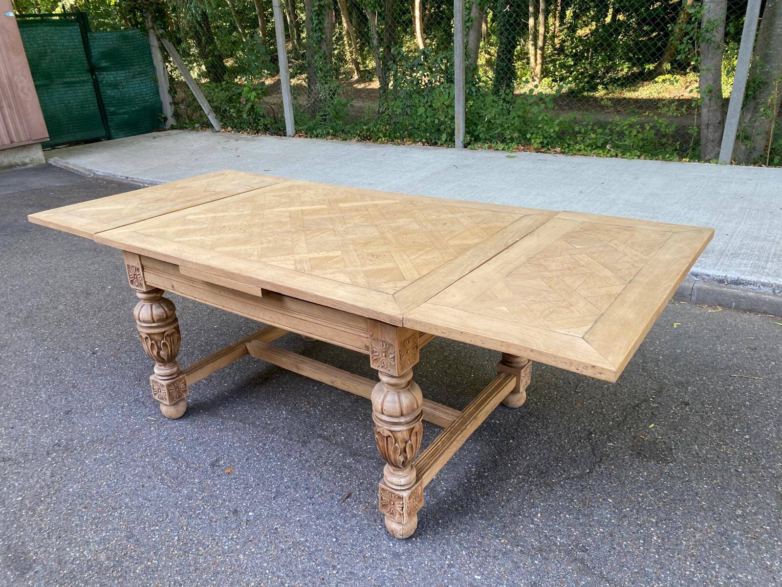 Art Deco monastery dining table, extendable, stripped in solid oak 230.