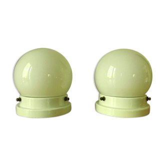 Plafonniers avec boule de verre et base porcelaine