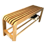 Banc à chaussures en bois massif recyclé avec rangement – Idéal pour entrée ou vestibule