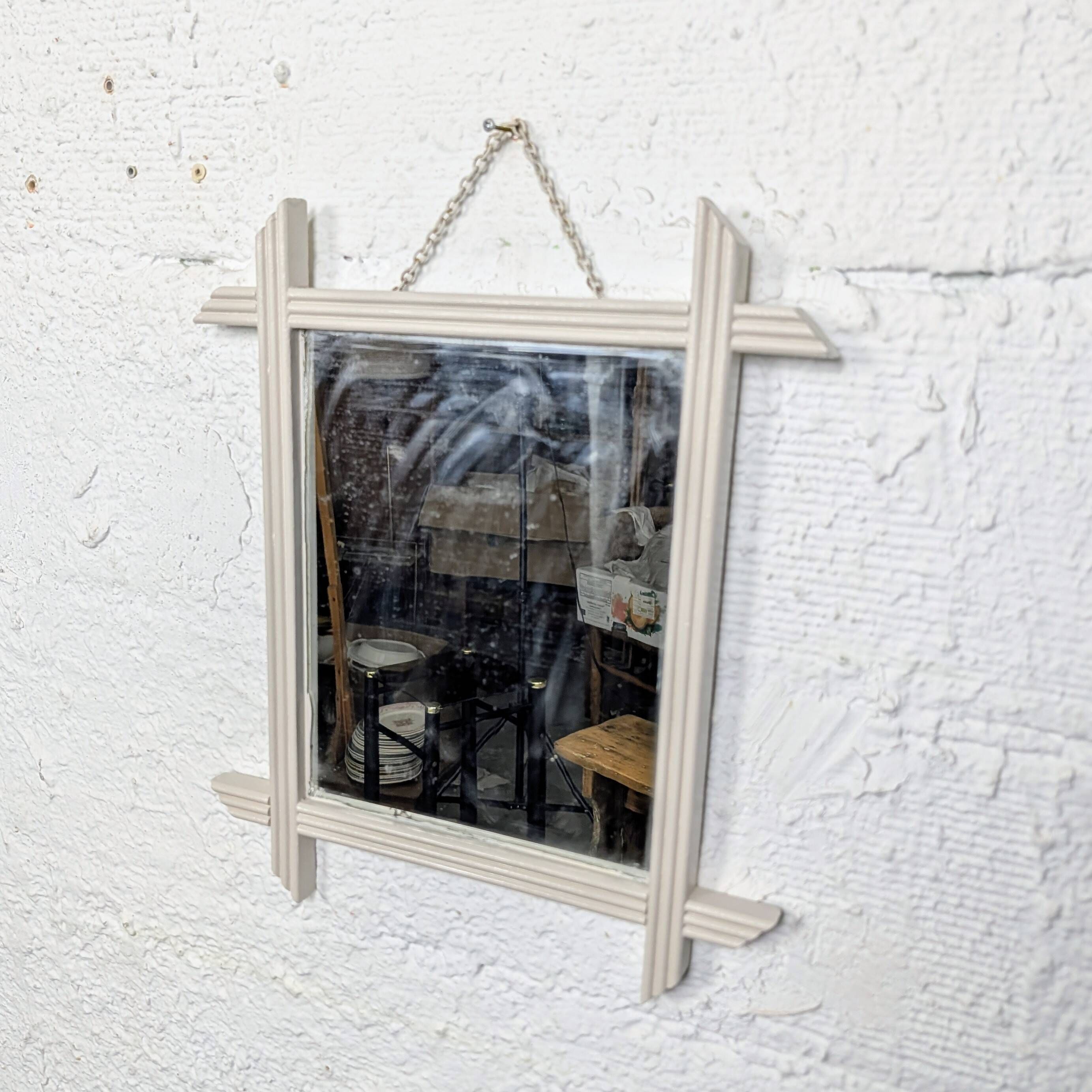 Miroir ancien à cadre bois, montage à croisillons