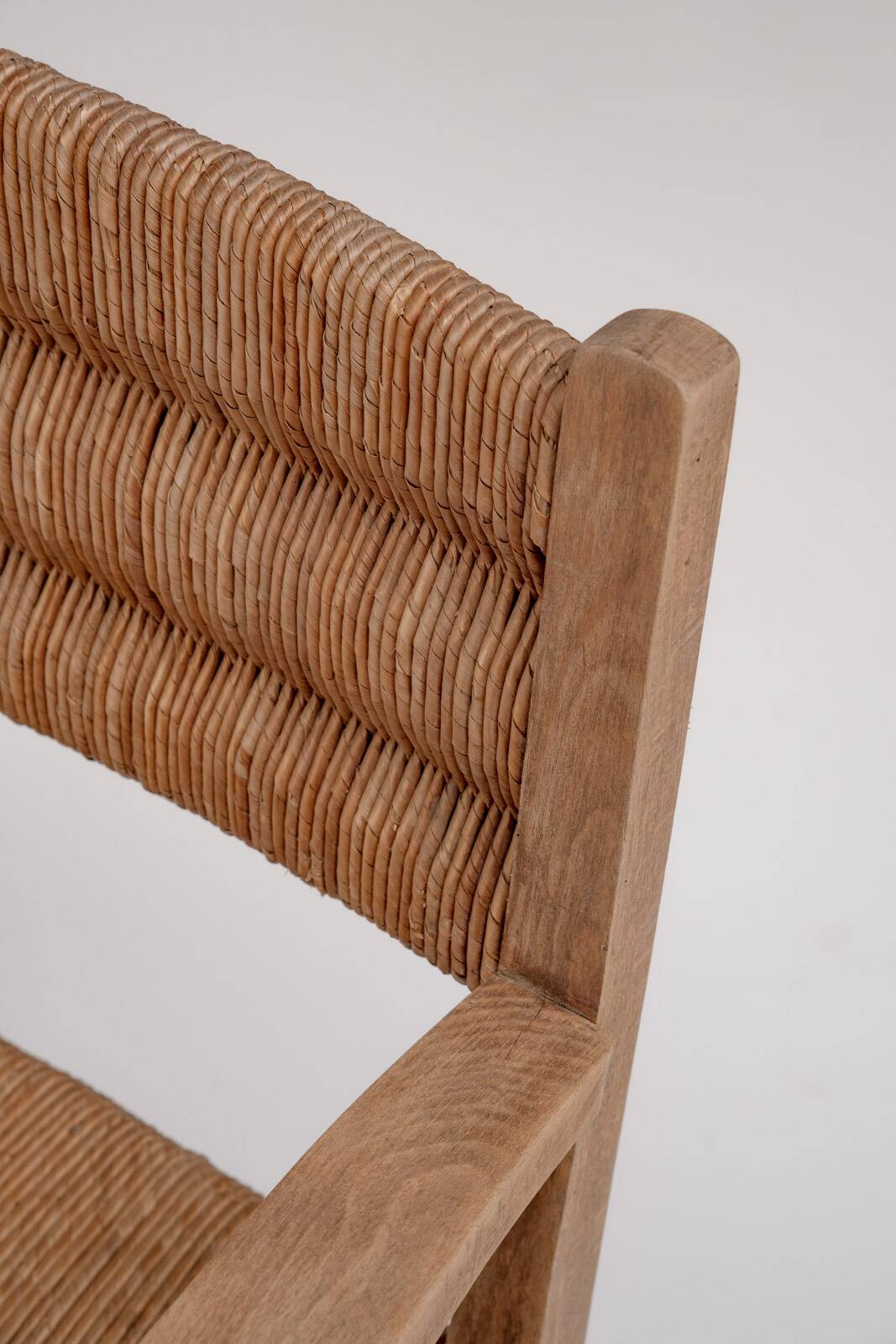 Pair of Rustic French Oak & Rush Armchairs, 1950s