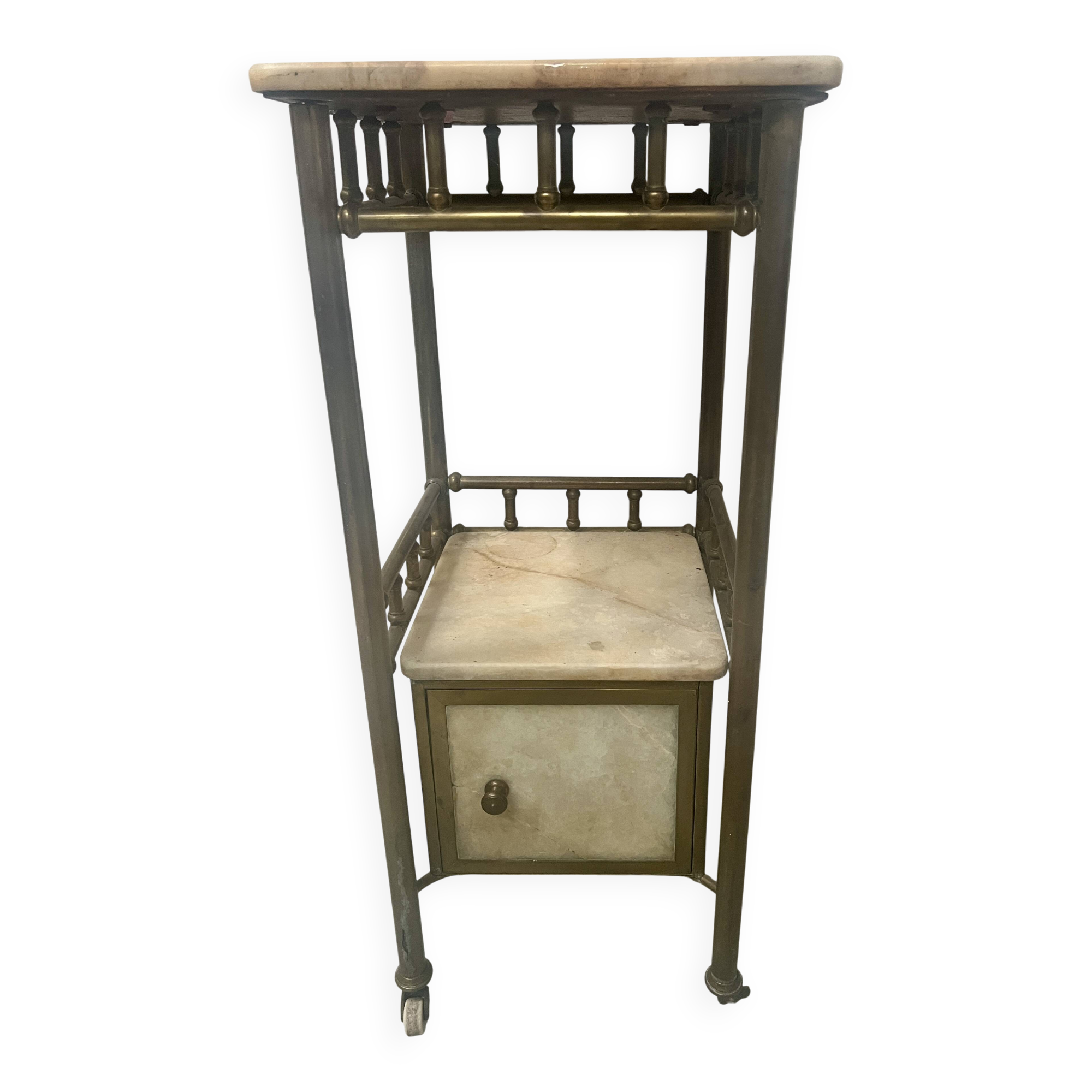 Art Deco bedside table in brass and veined marble, 20th century