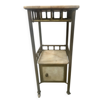 Art Deco bedside table in brass and veined marble, 20th century