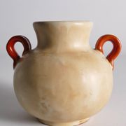 Art Deco Ceramic Beige Vase with Red Handles by Anna-Lisa Thomson, Upsala Ekeby