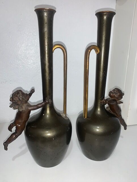 Pair of bronze pitcher vases
