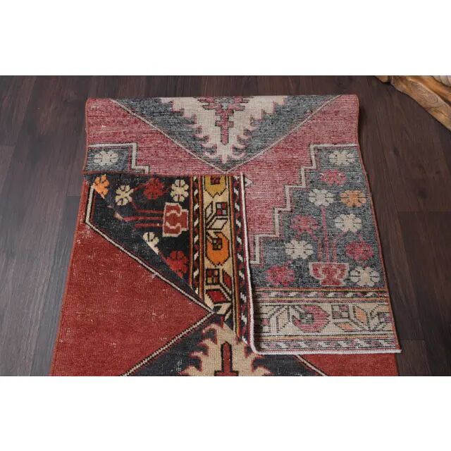 Vintage Turkish Oushak Handmade Wool Cotton Red Runner Rug 73x330