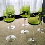 6 Antique Alsace White Wine Glasses with Engraved Decor