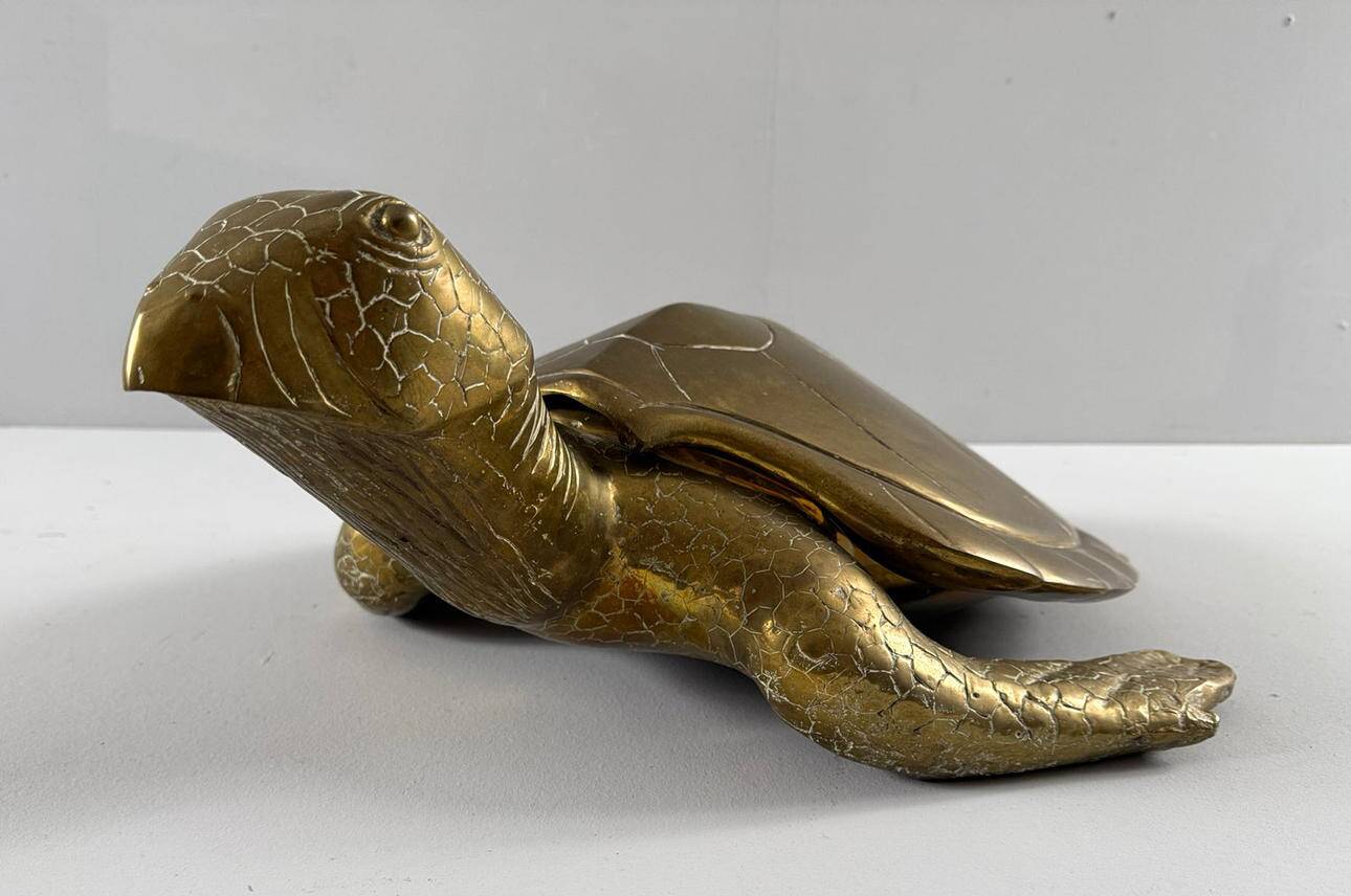 Hollywood Regency, brass turtle sculpture/box, France, 1970s