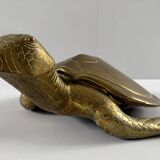 Hollywood Regency, brass turtle sculpture/box, France, 1970s