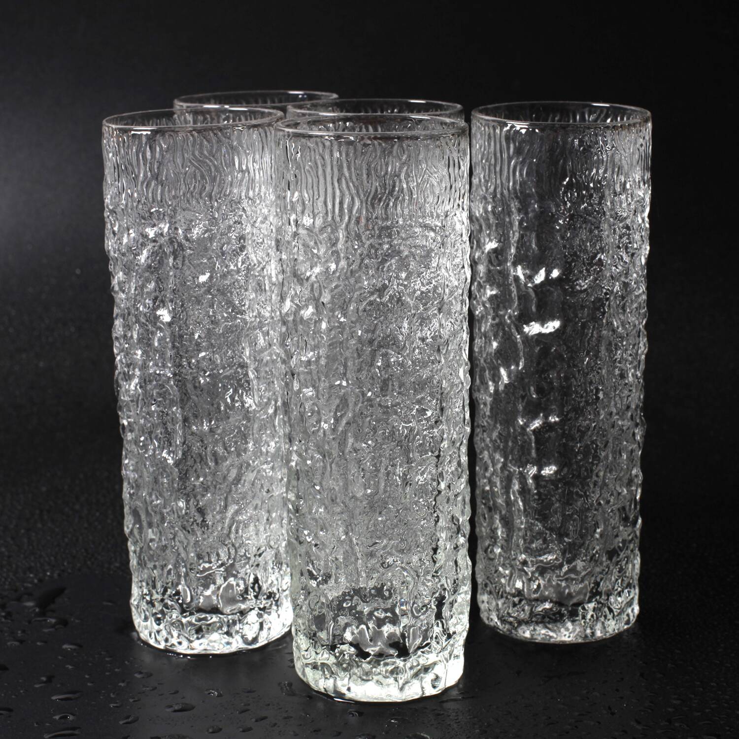 Set of 5 Vintage Bark Patterned Tumblers / Mid-Century Pressed Glass /Italy