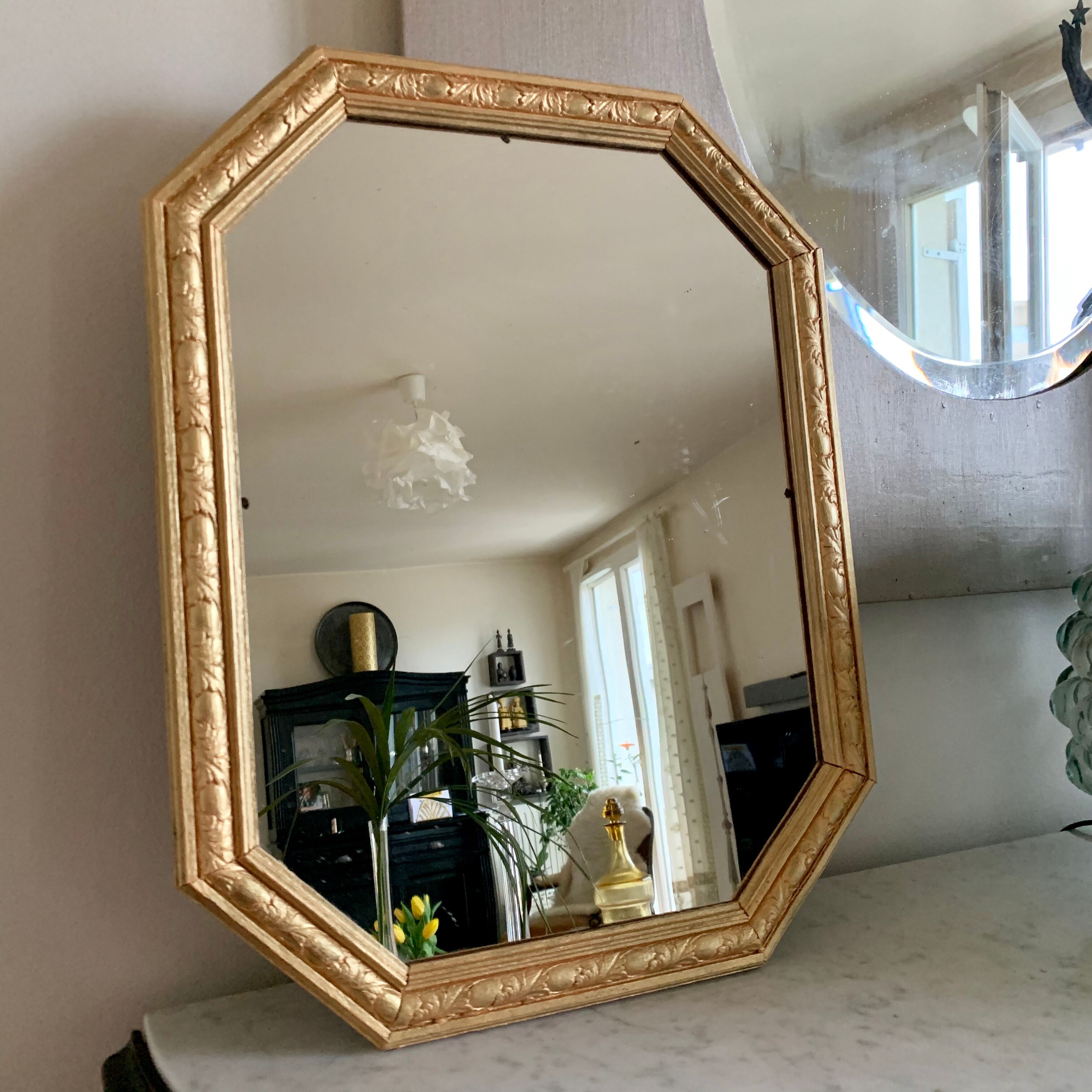 Golden octagonal mirror Art Deco