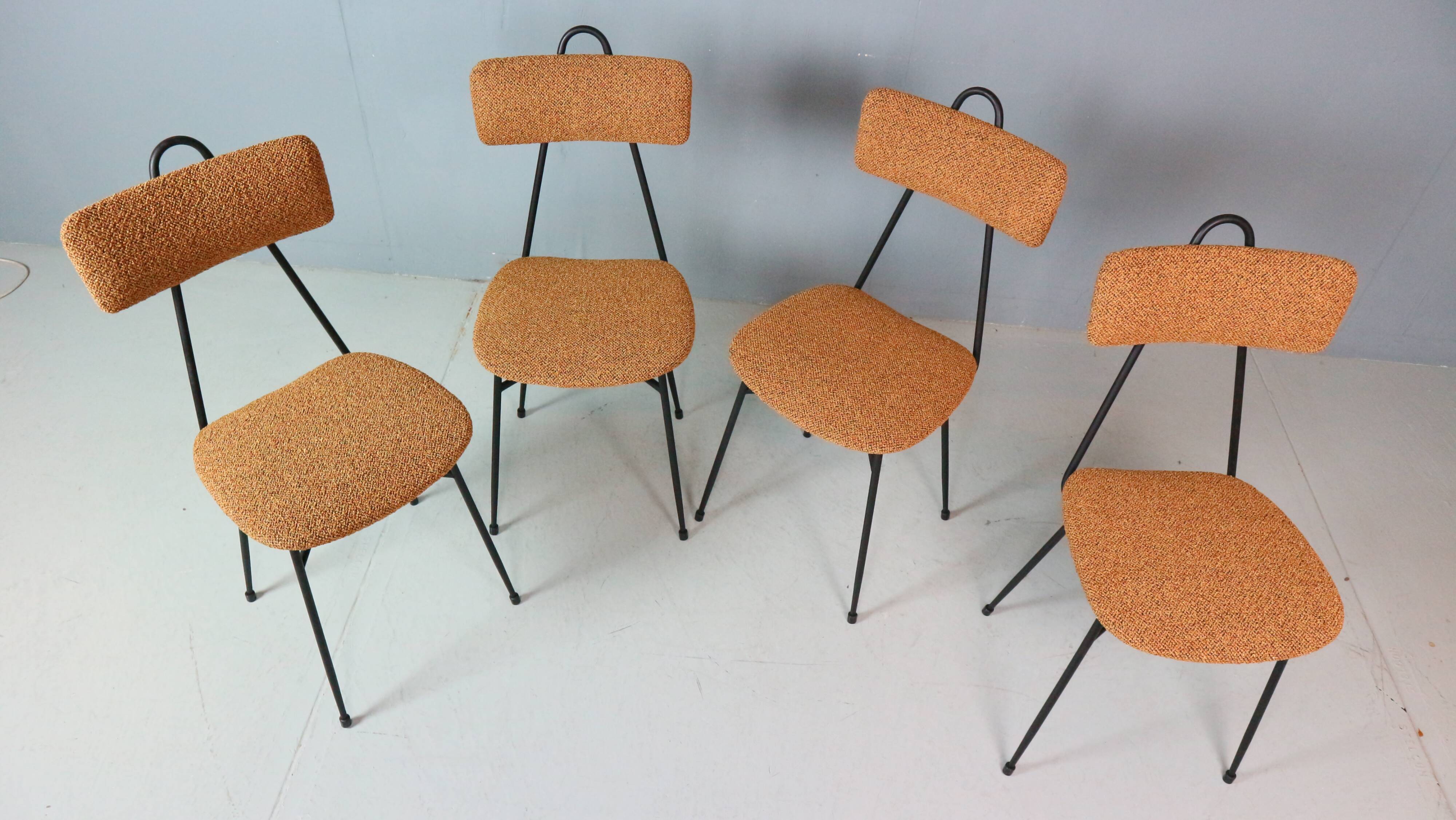 Set of 4 Italian dining chairs newly upholstered 1950s