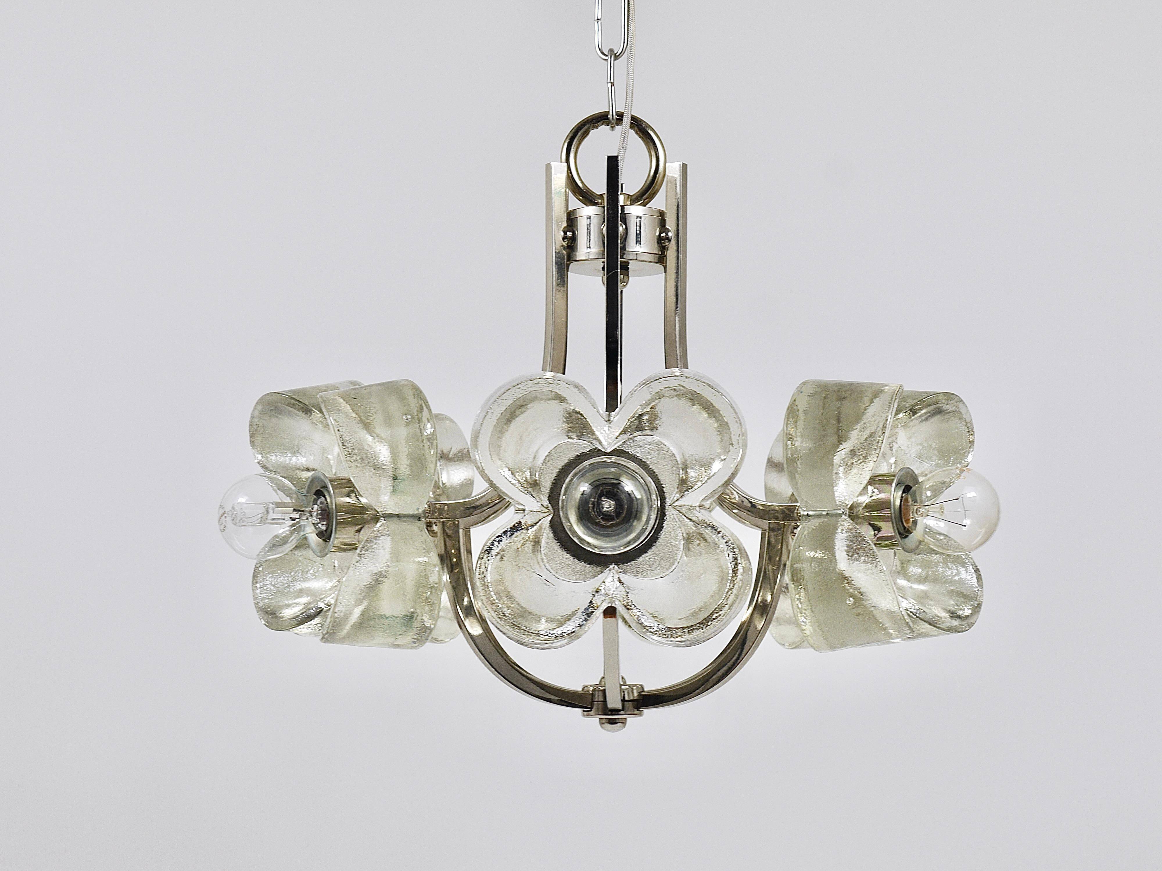 Crystal Glass Flower Pendant Light in Kalmar Style by Sische, Germany, 1970s
