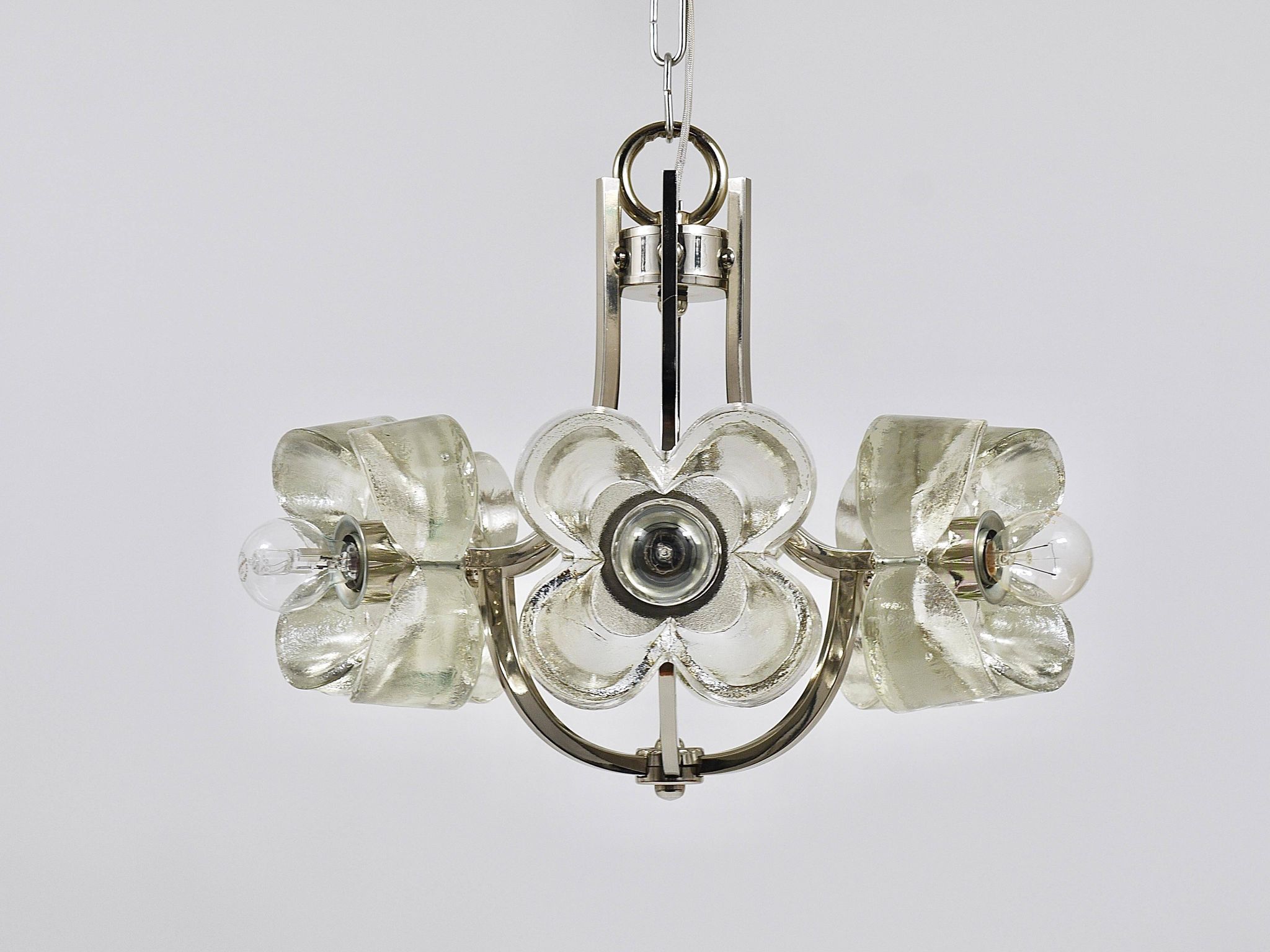 Crystal Glass Flower Pendant Light in Kalmar Style by Sische, Germany, 1970s