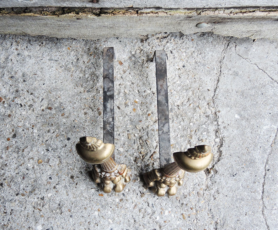 Old Cast Iron & Brass Chenets: Columns