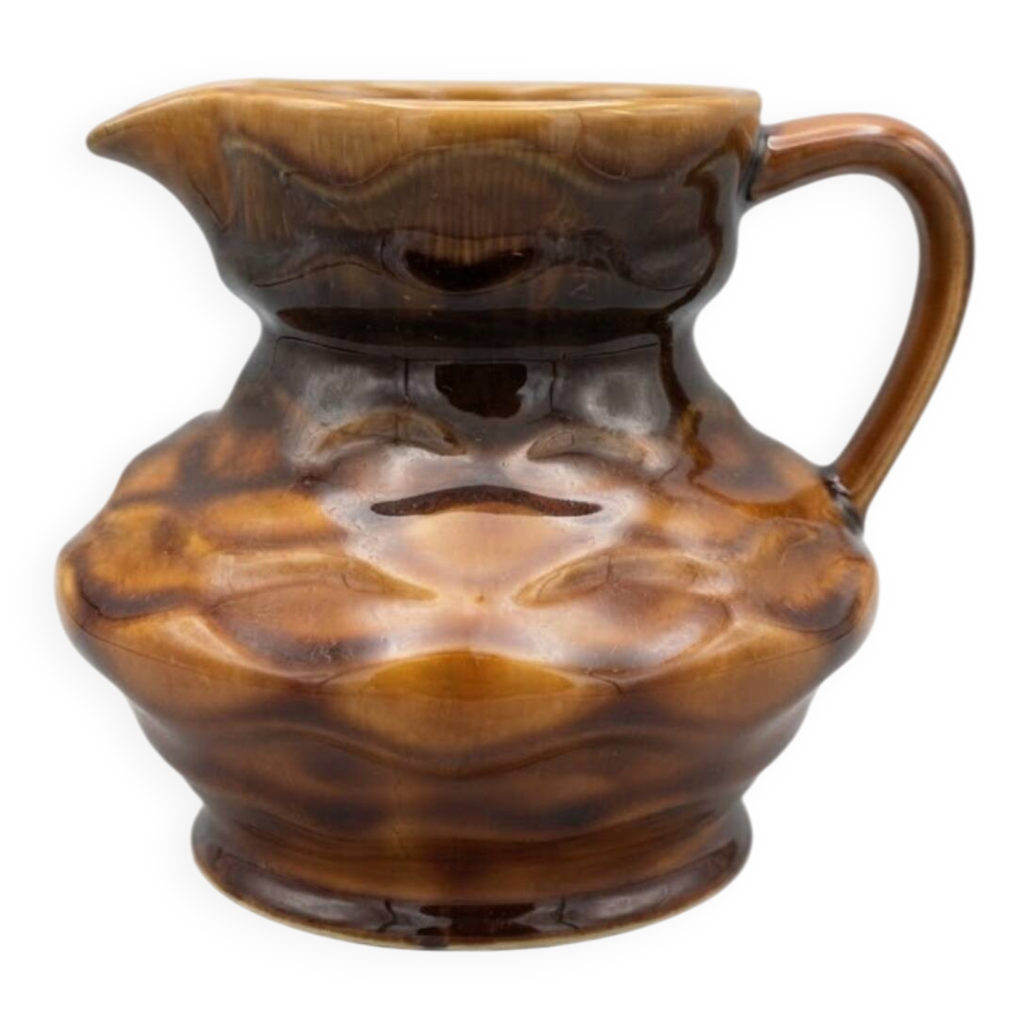Large vintage brown caramel ceramic jug - Sarreguemines Model