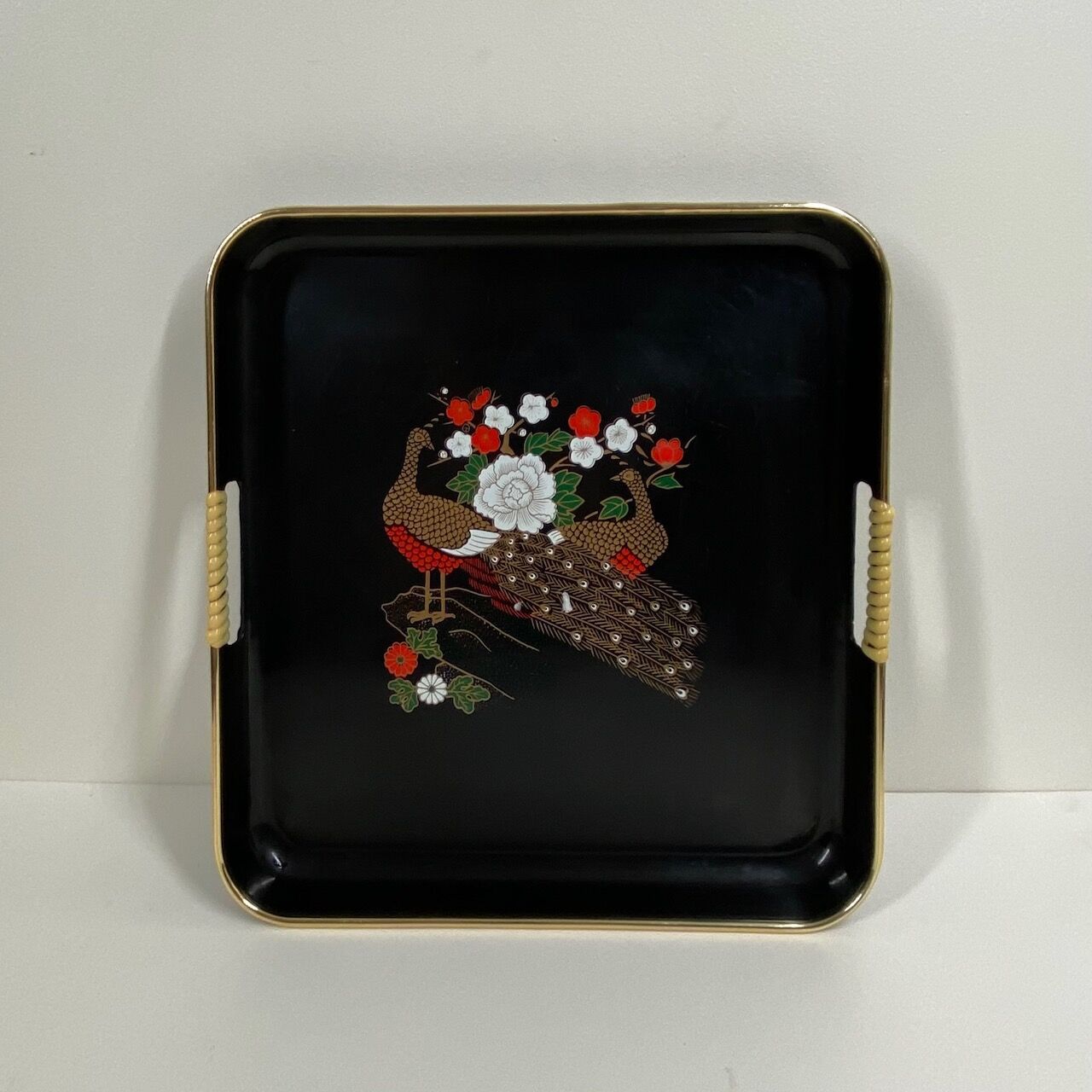 Vintage plastic tea tray  Peacock design