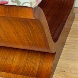 Art-deco walnut bench with floral fabric