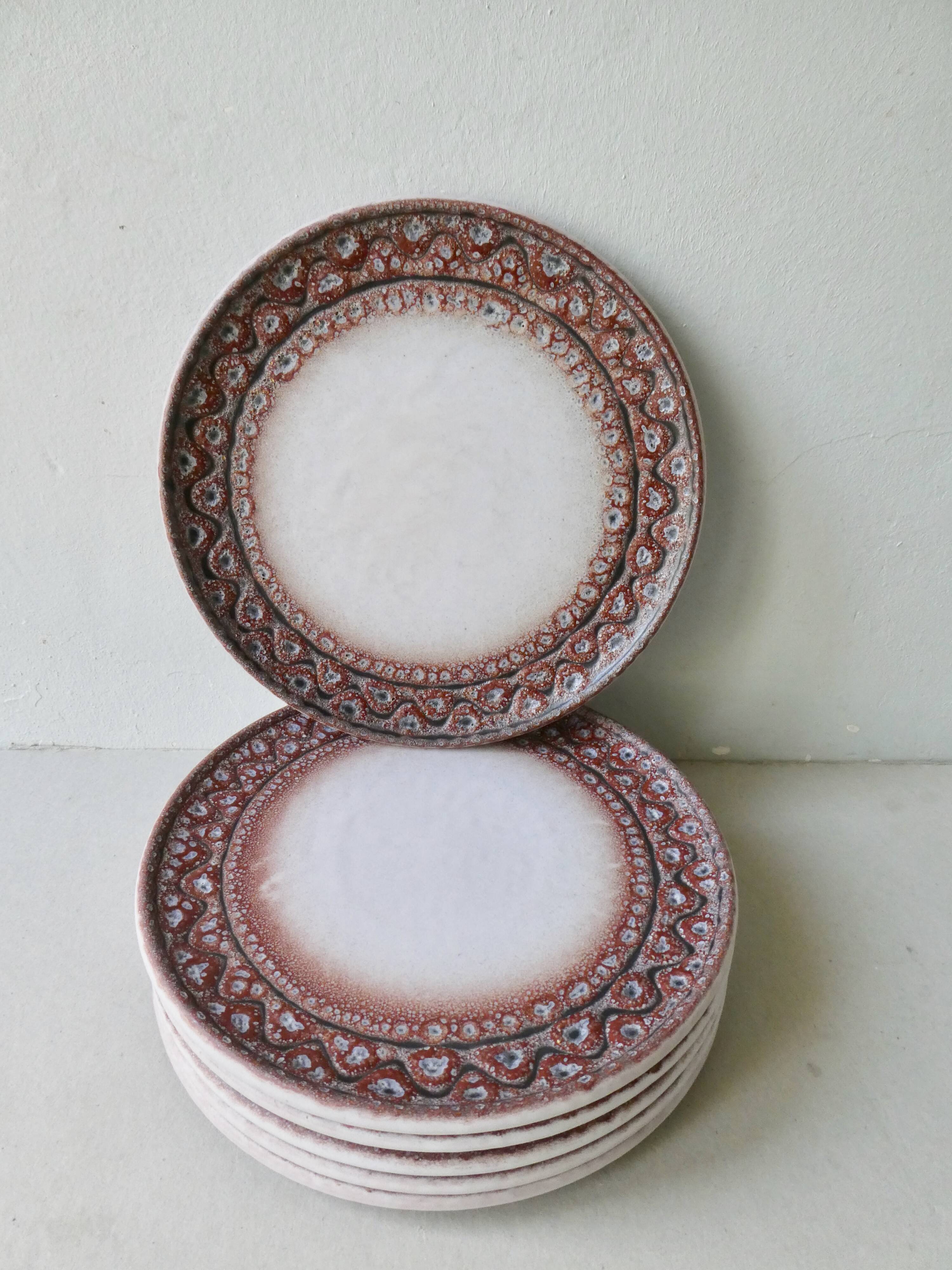 6 large flat ceramic plates by Jean Austruy