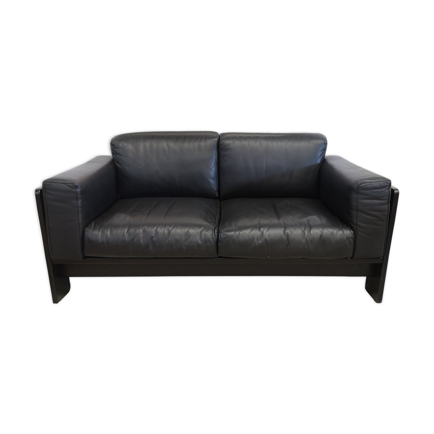 Bastiano by Afra and Tobia Scarpa edition Knoll 60s black leather sofa