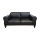 Bastiano by Afra and Tobia Scarpa edition Knoll 60s black leather sofa