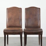 Great set of 8 stylish vintage sheepskin dining chairs with character