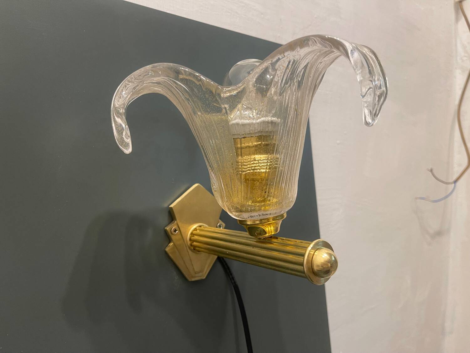 Venetian Murano Glass Brass Sconces Set of 2 1960’s