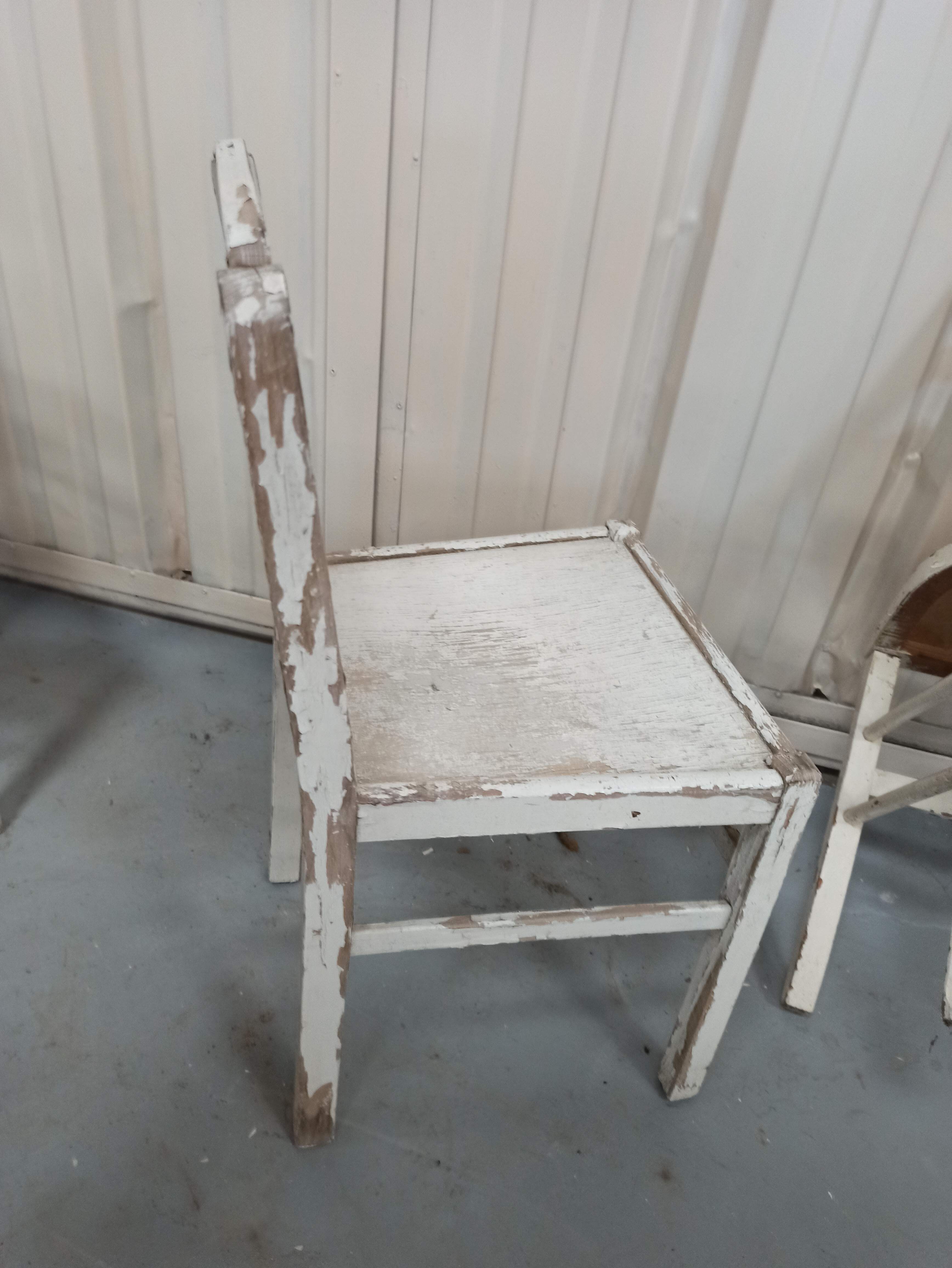 4 patinated white bistro chairs