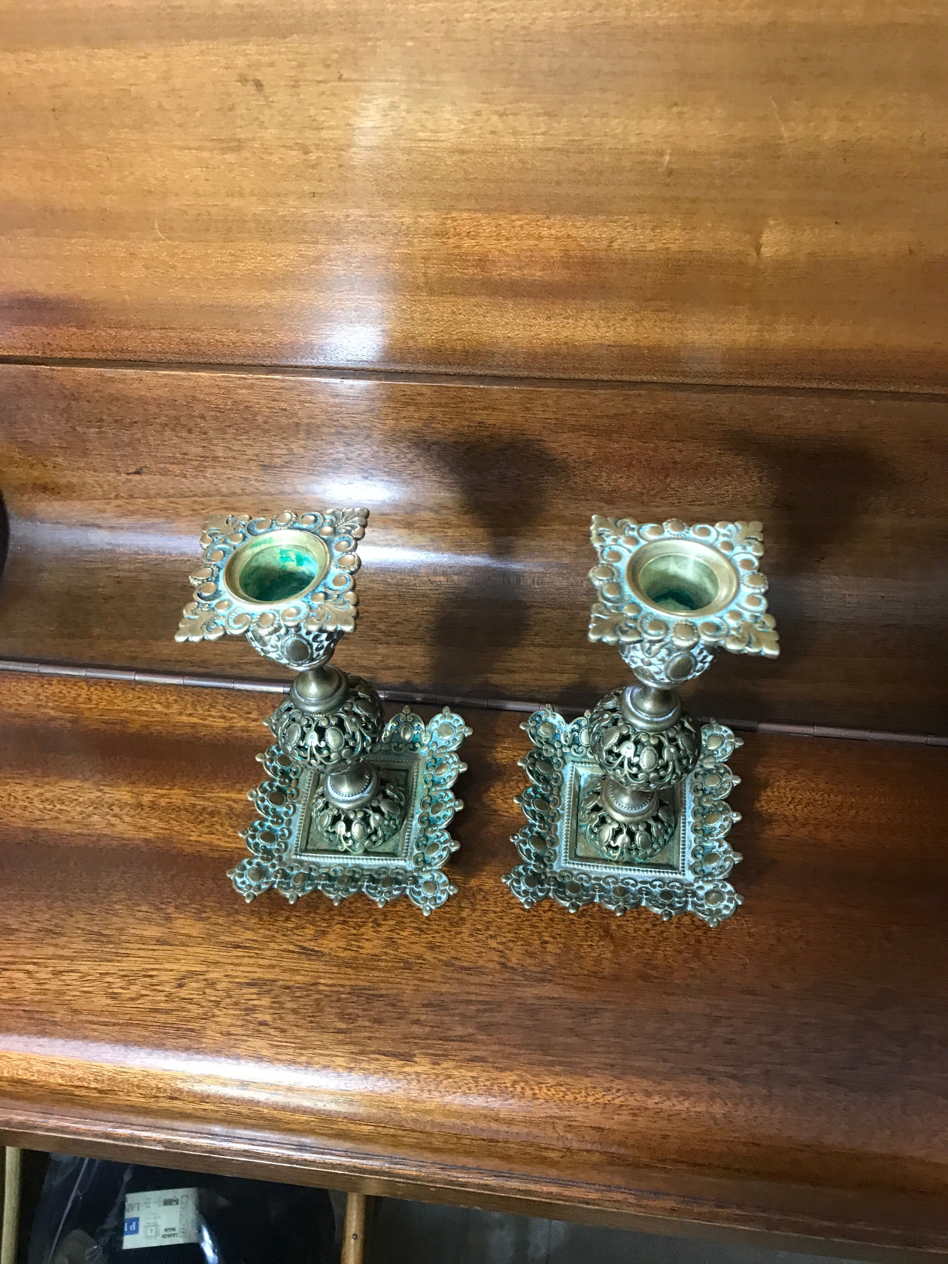 Pair of late 19th century bronze candlesticks
