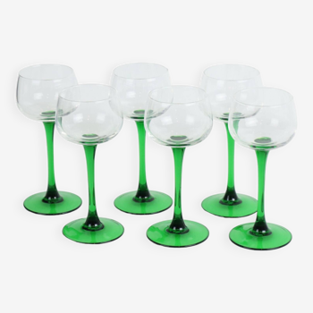 Set of 6 Vintage Luminarc Alsace Wine Glasses Narrow Green Base
