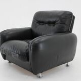 1970s Italian Armchair in Black Leather
