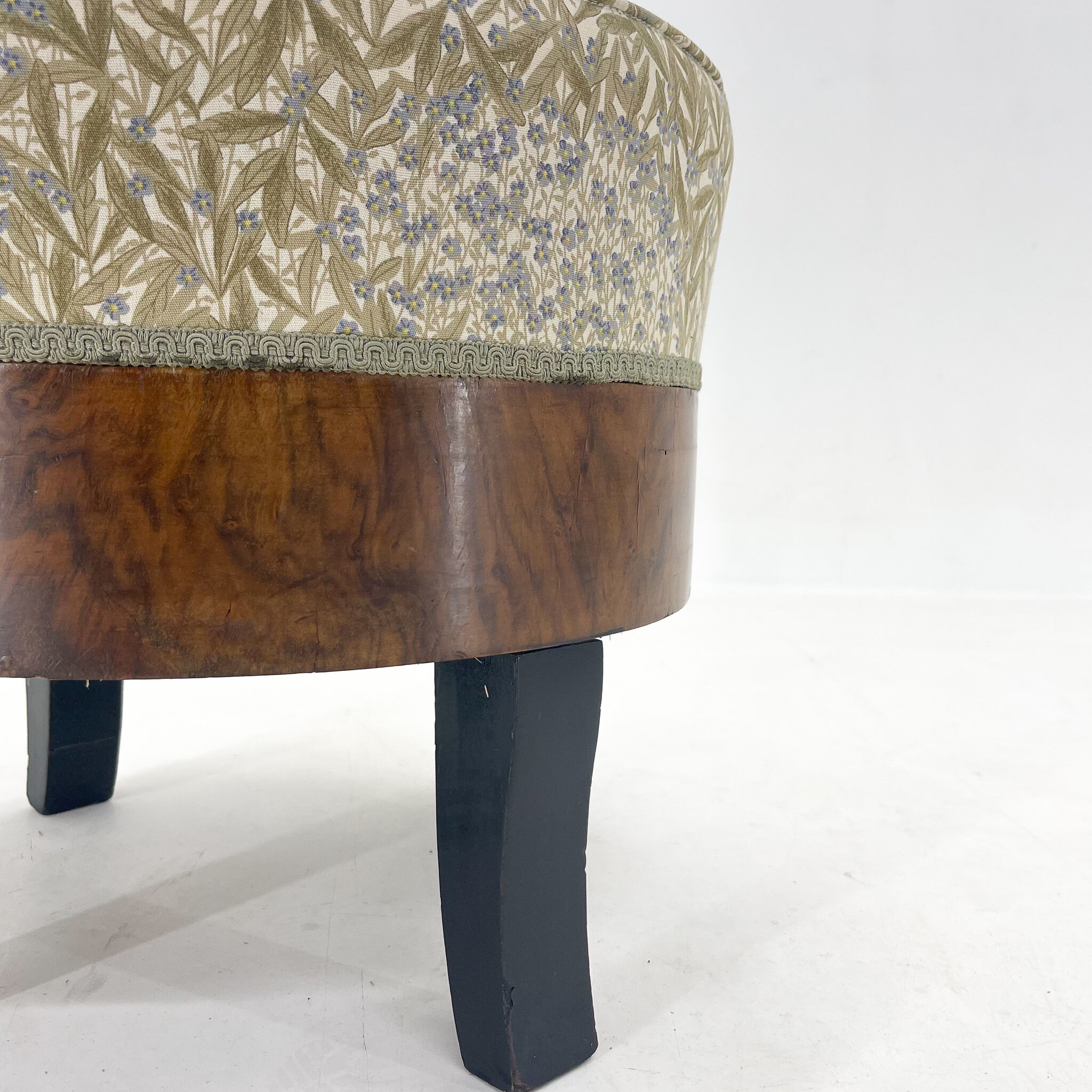 Upholstered wallnut veneer footstool, italy 1950