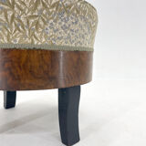 Upholstered wallnut veneer footstool, italy 1950